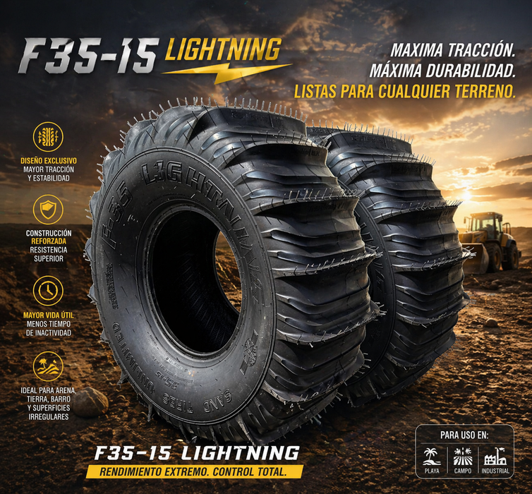 (PAIR) F35-15 LIGHTNING. 35X15 Mounts on 15X 12 Wheel
