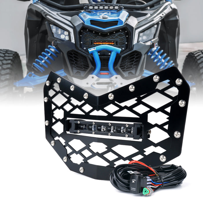 Xprite Black Steel Mesh Grille with 8" LED Lightbar for 2017-18 Can-Am Maverick X3