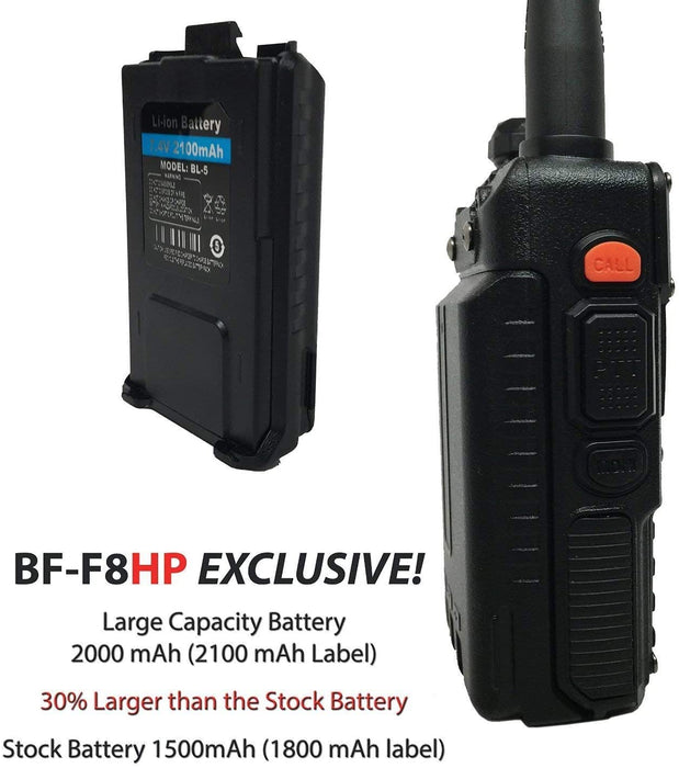 BaoFeng BF-F8HP (UV-5R 3rd Gen) 8-Watt Dual Band Two-Way Radio (136-174MHz VHF & 400-520MHz UHF) Includes Full Kit with Large Battery